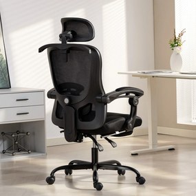 Cadeira de escritório ergonómica em malha com apoio para a cabeça ajustável, apoio lombar, 64 x 64 x 124 cm, preta