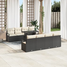 Conjunto de Sofás de Jardim vidaXL de 9 Peças com Almofadas Preto Ratt
