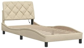 Estrutura de cama com LED sem colchão 90x190 cm tecido creme