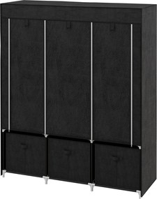 Guarda Roupa dobrável em tecido com 5 prateleiras, 2 varões e 3 gavetas em tecido 125 x 43 x 162,5 cm Preto