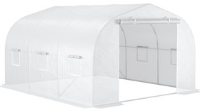 Outsunny Estufa de Jardim em Túnel Estufa de Exterior 3,5x3x2 m Porta 6 Janelas Enroláveis Aço Cobertura PP Alta densidade Branco | Aosom Portugal