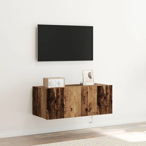 Armário de TV vidaXL com luzes LED Madeira velha 80x35x31 cm
