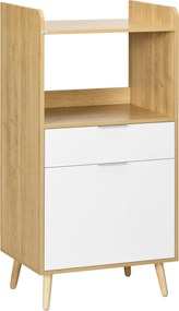 HOMCOM Armário para Micro-ondas em Estilo Escandinavo com Armário, Gaveta e Prateleira Ajustável, 58x40x118 cm, Natural e Branco | Aosom Portugal