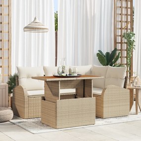 Conjunto de Jantar de Jardim de 5 Peças com Almofadas Bege Polirattan