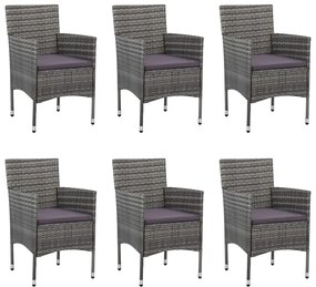 7 pcs conjunto de jantar para jardim vime PE cinzento