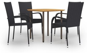 vidaXL 5 pcs conjunto de jantar para jardim vime PE preto
