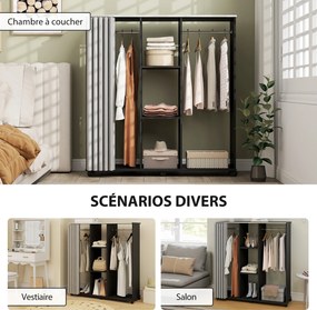 Guarda roupa 120 x 40 x 128 cm móvel de arrumação com rodas, 6 rodas, em madeira preta