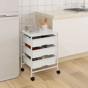 Carrinho Auxiliar com Rodas Carrinho de Cozinha de 3 Níveis com 3 Cestos e Estrutura de Aço 40,8x33,5x60,5 cm Branco