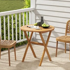 Mesa redonda dobrável 67 x 67 x 69 cm em madeira de acácia para exterior, com estrutura em forma de X, ideal para jardim, pátio ou varanda, com acabam