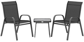 Outsunny Conjunto de Móveis de Jardim 3 Peças Móveis de Exterior Incluí 2 Poltronas com Tecido de Malha Respirável e Mesa Preto | Aosom Portugal