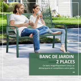 Banco de jardim de exterior em aço com encosto com padrão floral para 2 pessoas, 127 x 63 x 83 cm, verde escuro