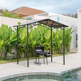 Tenda de jardim 2,5 x 1,5 m para churrasqueira (NÃO INCLUIDA) com 2 prateleiras estrutura em metal preto e cobertura em policarbonato