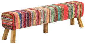 vidaXL Banco 160 cm tecido chindi e madeira mangueira maciça multicor