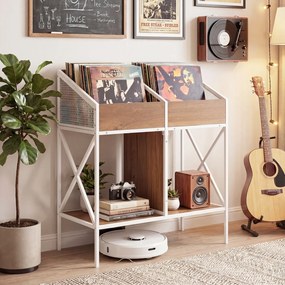 Móvel para Gira-Discos e Discos de Vinil, 70 x 40 x 80,5 cm, Estantes Multinível, Natural