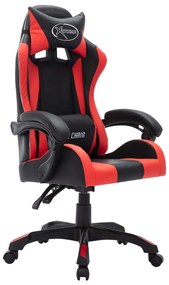Cadeira estilo corrida luzes LED RGB couro arti. vermelho/preto