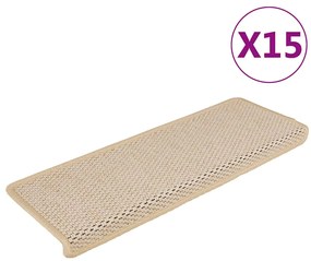Tapetes escada adesivos aspeto sisal 15 pcs 65x21x4 cm creme