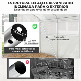 Estufa tipo Túnel 4x3x2 m Estufa de Exterior com 2 Janelas Cobertura PE Anti UV e 1 Porta de Enrolar Branco