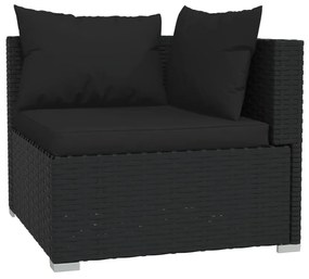 4 pcs conjunto lounge de jardim c/ almofadões vime PE preto