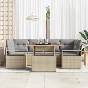 Conjunto de Sofá de Jardim vidaXL de 7 Peças com Almofadas Bege Rattan