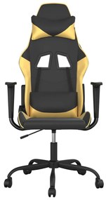 Cadeira gaming massagens couro artificial preto e dourado