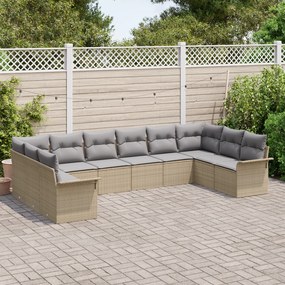 Conjunto de Sofá vidaXL para Jardim de 10 Peças com Almofadas Bege Rat