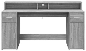 Secretária luzes LED 160x55x91cm deriv. madeira cinzento sonoma