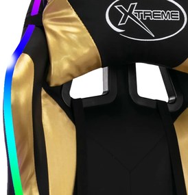 Cadeira estilo corrida luzes LED RGB couro artif. dourado/preto