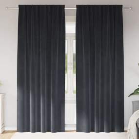 Cortinas Blackout com Faixa Superior 2 pcs Cinza Escuro Veludo