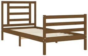 Estrutura cama cabeceira 90x200 cm madeira maciça castanho-mel