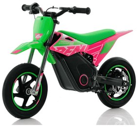 Mini moto eléctrica velocidade até 13 Km/h C/Limitador RFN Warrior Kids SX-E150 150W 12/12” Supermotard Verde / Rosa