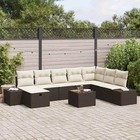 vidaXL Conjunto de Sofá de Jardim de 9 Peças com Almofadas Castanho Vime PE