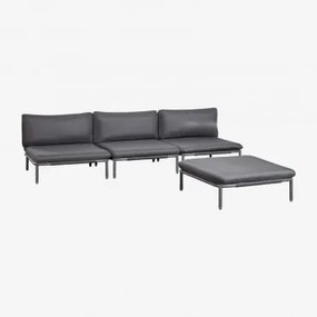 Sofá Modular De Jardim De 3 Peças E Puff Em Aço Roubly Cinza Grafito - Sklum