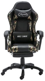 Cadeira estilo corrida c/ apoio pés couro art. preto/camuflado