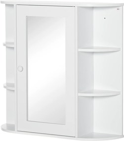 HOMCOM Armário Espelhado para Banheiro, 8 Compartimentos, Portas Espelhadas, Resistente à Água, 66 cm x 17 cm x 63 cm, Branco | Aosom Portugal