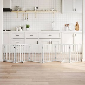 vidaXL Portão p/ cães com porta dobrável 6 painéis 300 cm álamo branco
