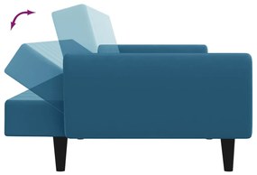 Sofá-cama 2 lugares c/ apoio de pés veludo azul