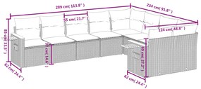 9 pcs conjunto sofás p/ jardim com almofadões vime PE cinzento