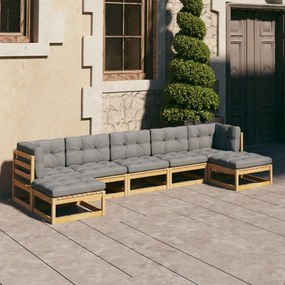 7 pcs conjunto lounge de jardim c/ almofadões pinho maciço