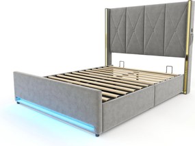 Cama em veludo com cabeceira acolchoada e matelassada, Cinzento escuro | AOSOM Portugal