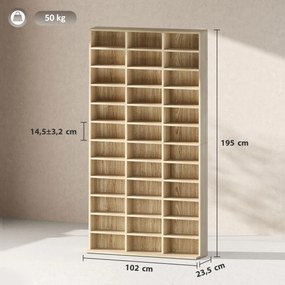 Estante para CD/DVD, 102 x 23,5 x 195 cm, 36 Compartimentos, cor Carvalho