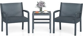 Conjunto de móveis de jardim de 3 peças com 2 cadeiras de rattan e mesa auxiliar de rattan PP Cinzento