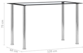Mesa de jantar 120x60x75cm vidro temperado preto e transparente