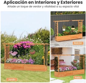 Floreira elevada de madeira com treliça em arco com Furo de drenagem Contentor para pátio 200 x 114 cm Laranja
