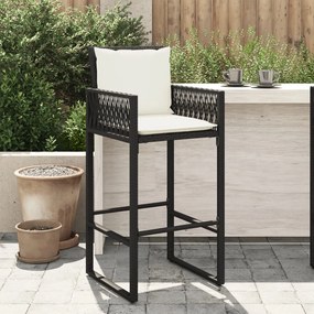 Bancos de bar com almofadões para jardim 2 pcs vime PE preto