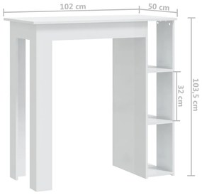 Mesa de Bar Turpe com 3 Prateleiras de 102 cm - Branco Brilhante - Des