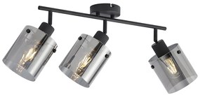 Foco de teto de design preto com vidro fumê 3 luzes - Domo Moderno