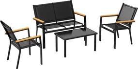 Outsunny Conjunto de Jardim Exterior de 4 Peças com Sofá de 2 Lugares 2 Cadeiras e Mesa de Vidro Temperado Tecido Textilene Preto | Aosom Portugal