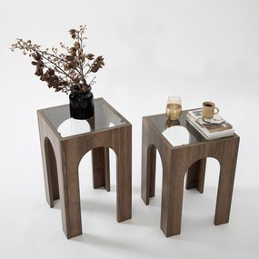 Conjunto de Mesas de Café Seine – Transparente e Nogueira – 35x50 cm e