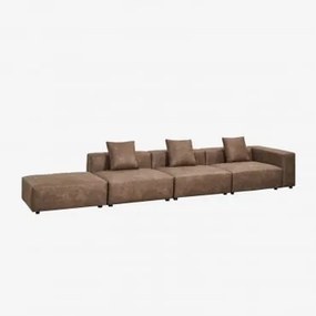 Sofá Modular De Canto Direito De 3 Peças Com Braço Alto E Puff (↔︎450 Cm) Bruna Camurça Café Castanho - Sklum