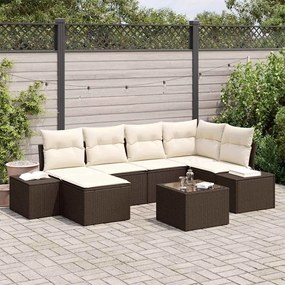 vidaXL Conjunto de Sofá de Jardim 7 pcs Marrom e Creme vime PE